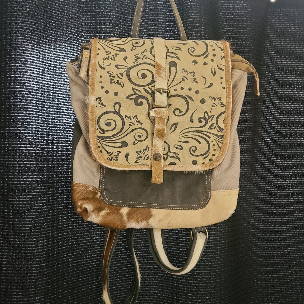 Clea Ray The Rider Cowhide Leather And Canvas Backpack Rucksack Bag
